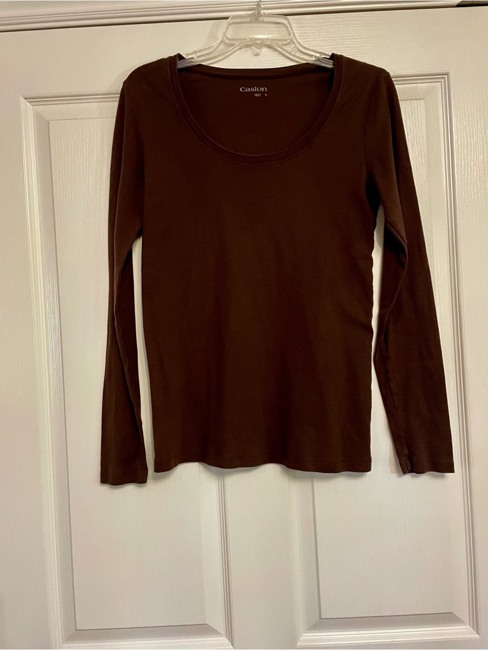 Caslon Brown Long Sleeve Scoop Neck Top L